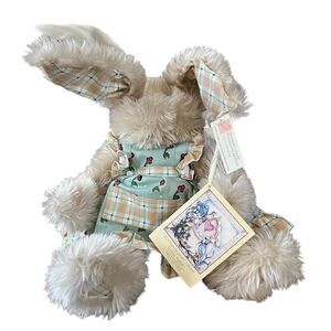 VTG 1990's Silvestri Whispering Garden Rabbit Movable Limbs Apron Cottagecore